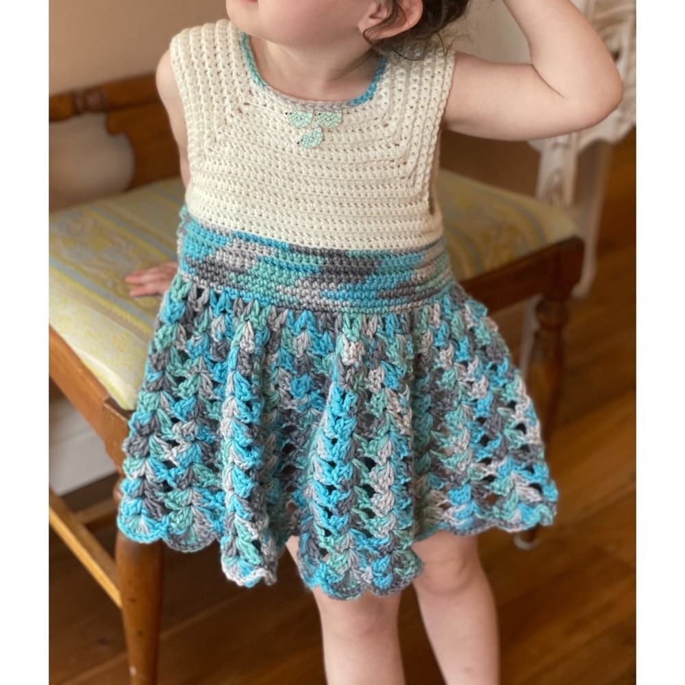 Blue Crochet Dress for Toddlers. Handmade, one of a kind. Excellent condition. - Picture 12 of 16